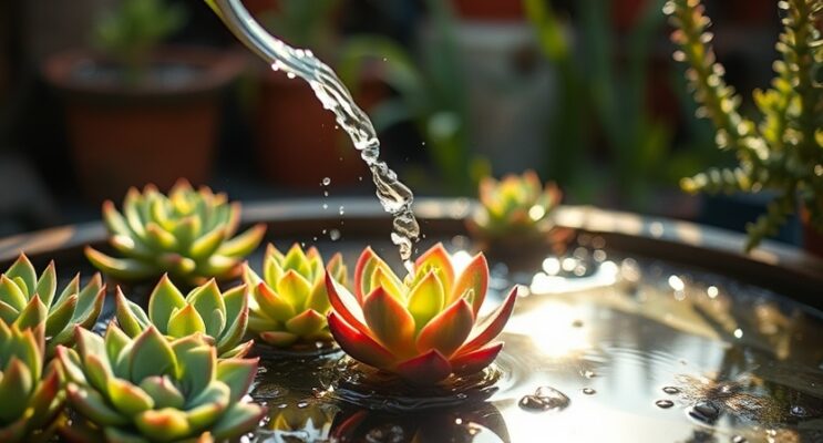  A gentle watering session under natural sunlight of succulents plants